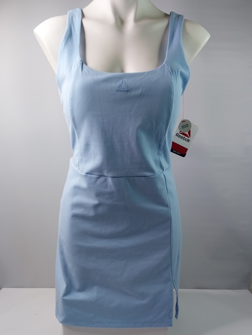 Reebok Light Blue Scoop Neck Tank Tennis Dress With Built In Liner With Pockets.